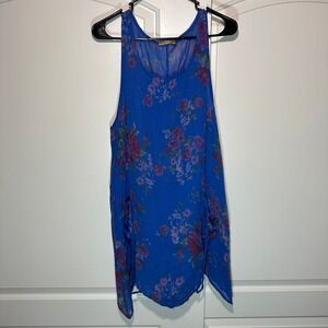 C. Valentyne Italy Floral Sleeveless Dress Blue‎ Red Roses Coverup Made in Italy